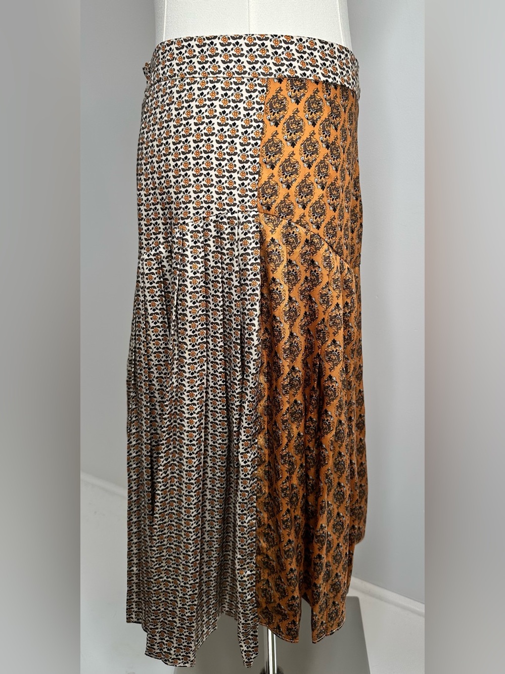 Kathie K Mixed Print Boho Midi Skirt Size 8
